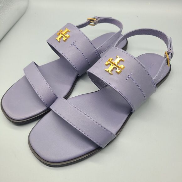 TORY BURCH EVERLY DOUBLE STRAP LEATHER FLAT SANDALS DARK LOTUS SZ 10.5 new - Picture 3 of 8